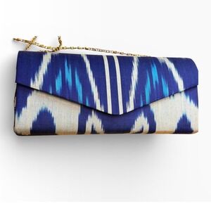 Vintage Handmade Ikat Clutch Evening Bag Gold Chain Strap